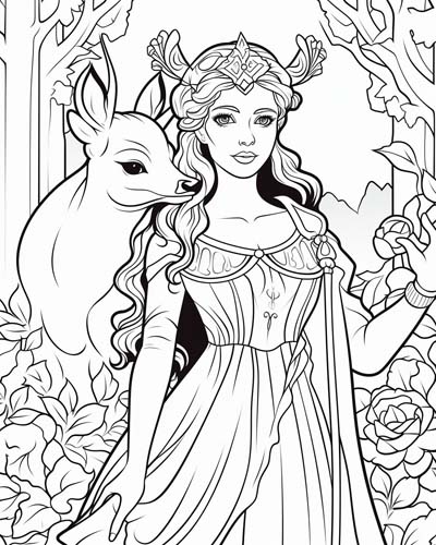 Goddess of the wilderness coloring page