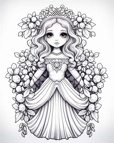 cute Demeter, goddess of the harvest, coloring page