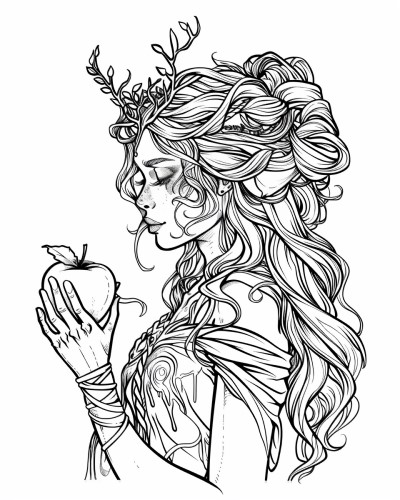 Eris holding a golden apple coloring page
