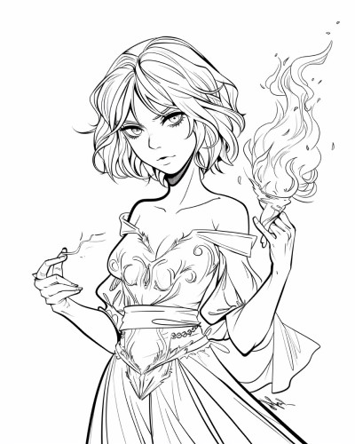 coloring page of Hecate with a flame