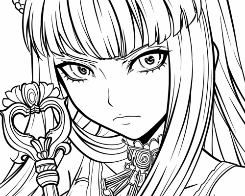 coloring page of Hecate with a key