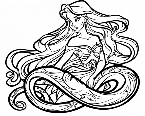 coloring page of Hecate with a serpent