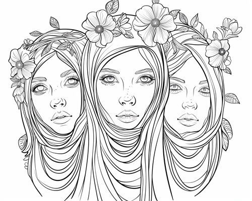 coloring page of Hecate, the triple goddess