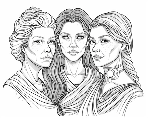 coloring page of Hecate, the triple goddess