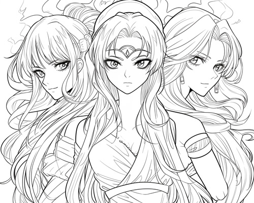 coloring page of Hecate, the triple goddess