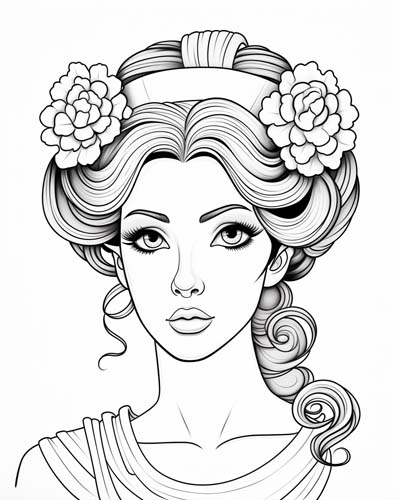 coloring page of Hestia with her hair up