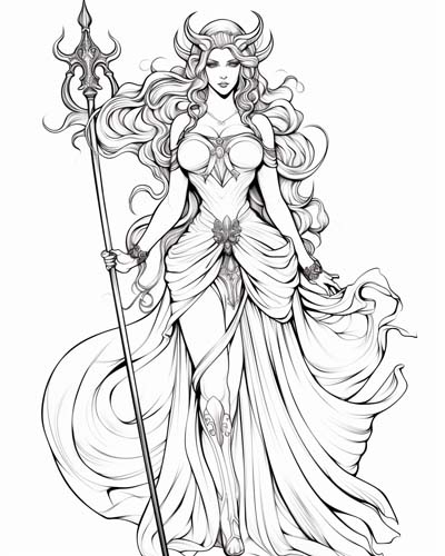 coloring page of Nyx with a flowing gown