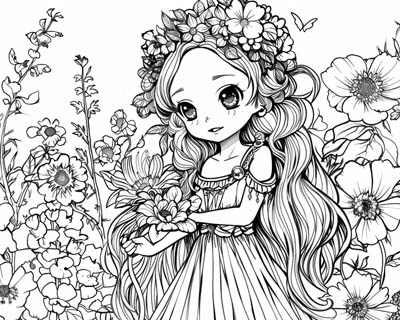 Persephone in her garden coloring page
