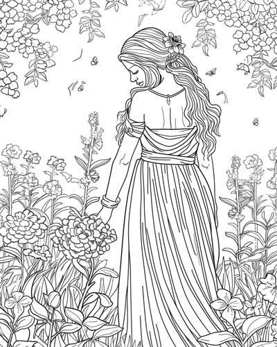Persephone, Greek goddess of spring coloring page