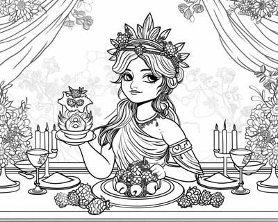 Persephone Persephone enjoys a tasty feast coloring page