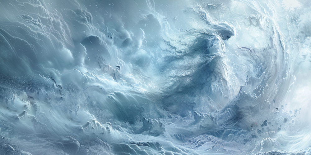 icy blizzard surrounding Boreas of the north wind