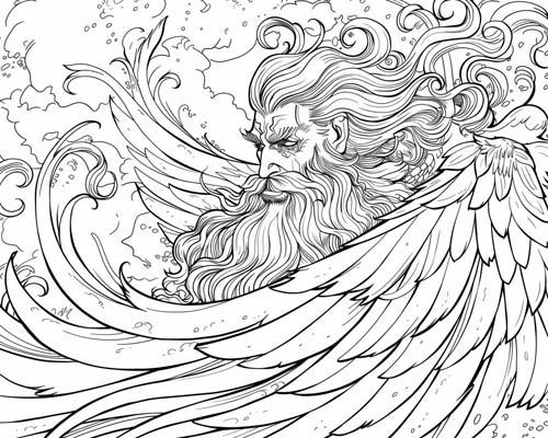 Boreas, Greek god of the North Wind, coloring page