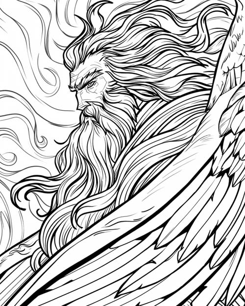 Boreas, Greek god of the North Wind, coloring page