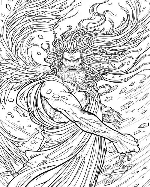Boreas, Greek god of the North Wind, coloring page