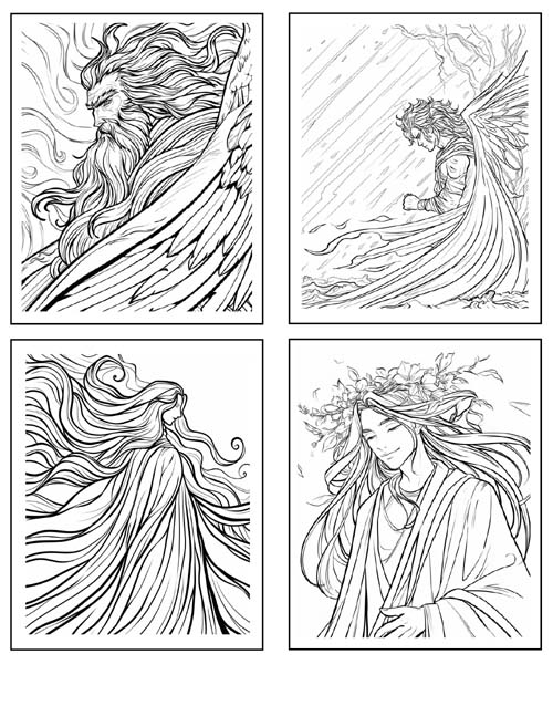 coloring page of the Greek gods of the four winds