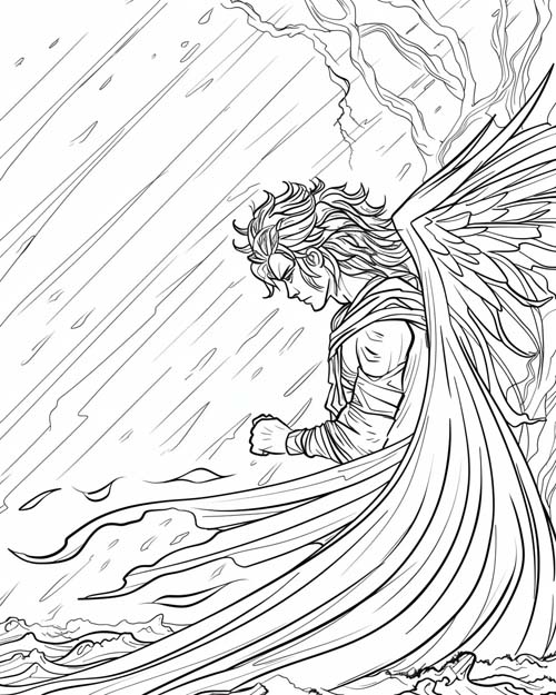 Notus, Greek god of the South Wind, coloring page