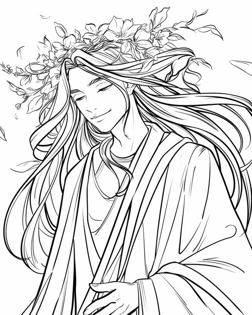 Zephyrus, Greek god of the West Wind, coloring page