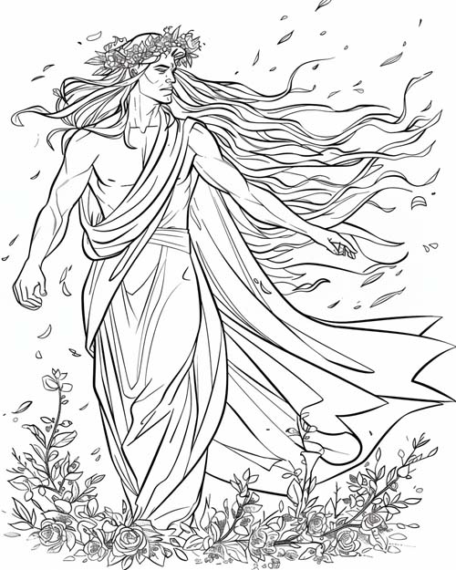 Zephyrus, Greek god of the West Wind, coloring page