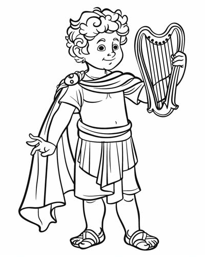 Apollo holding a lyre coloring page