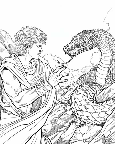 Apollo battling a snake coloring page