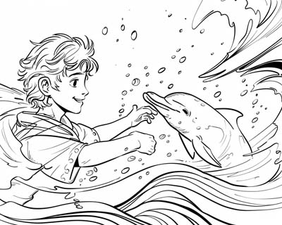 Apollo and a dolphin coloring page