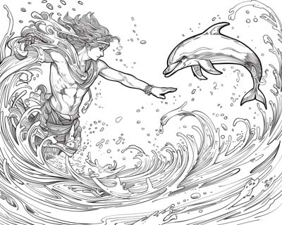 Apollo and a dolphin coloring page