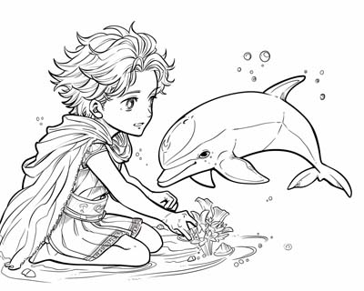 Apollo and a dolphin coloring page
