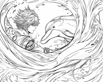 Apollo and a dolphin coloring page
