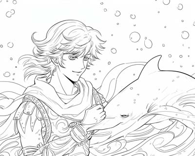 Apollo and a dolphin coloring page