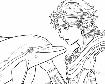 Apollo and a dolphin coloring page