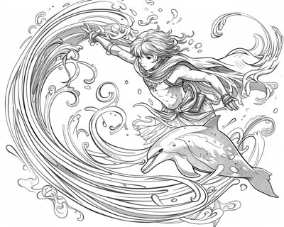 Apollo and a dolphin coloring page