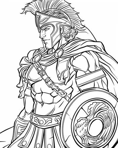 Ares in battle armor coloring page
