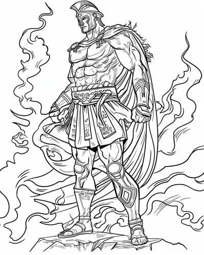 coloring page of Ares looking over a battle