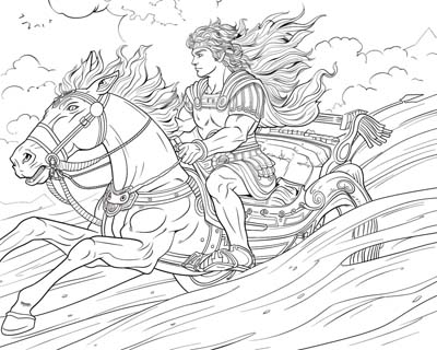 coloring page of Ares in a chariot
