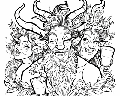 Dionysus and the maenads coloring page