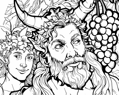 Dionysus and the satyr coloring page