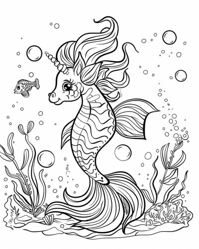 Poseidon's companions, the hippocampi coloring page