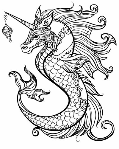 Poseidon's companions, the hippocampi coloring page