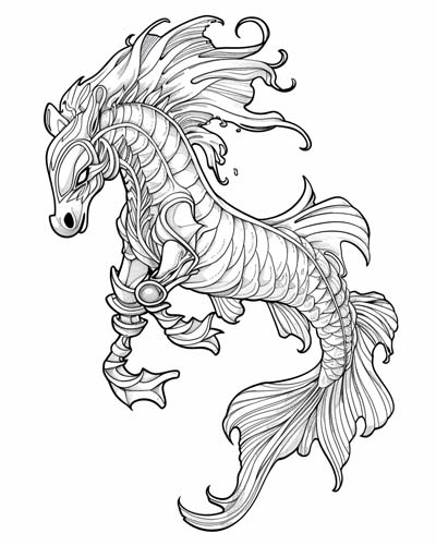 Poseidon's companions, the hippocampi coloring page