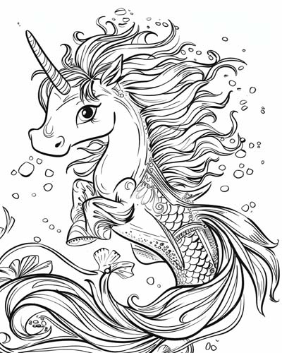 Poseidon's companions, the hippocampi coloring page