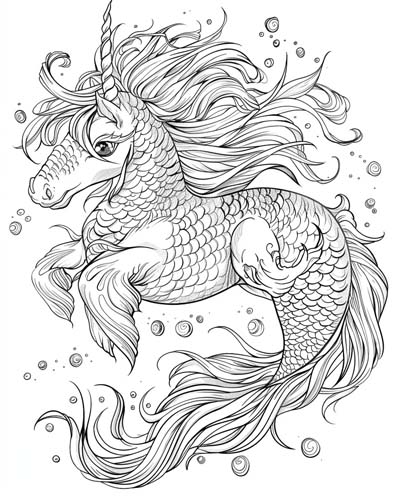 Poseidon's companions, the hippocampi coloring page