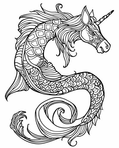 Poseidon's companions, the hippocampi coloring page