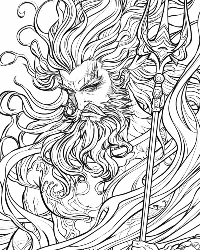 Poseidon and his trident coloring page