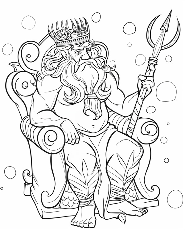 coloring page of Poseidon on his throne