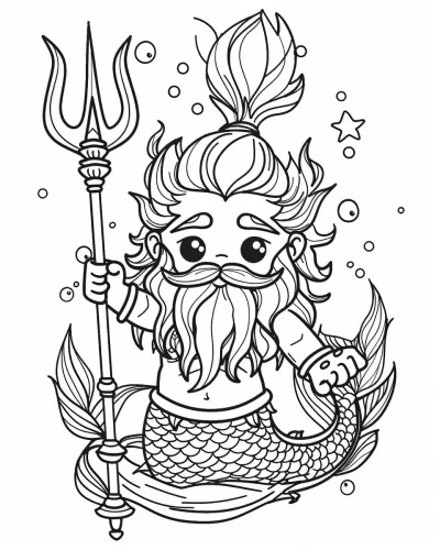 Poseidon and his trident coloring page