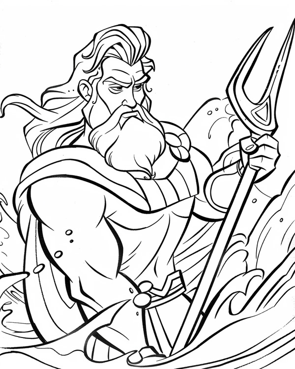 simple coloring page of Poseidon