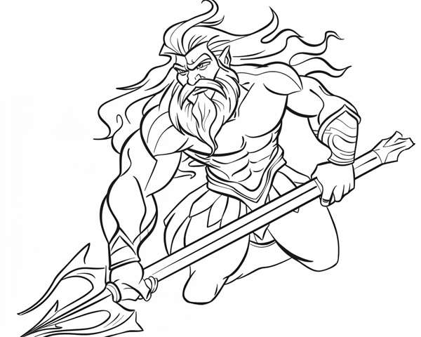 simple coloring page of Poseidon swimming underwater