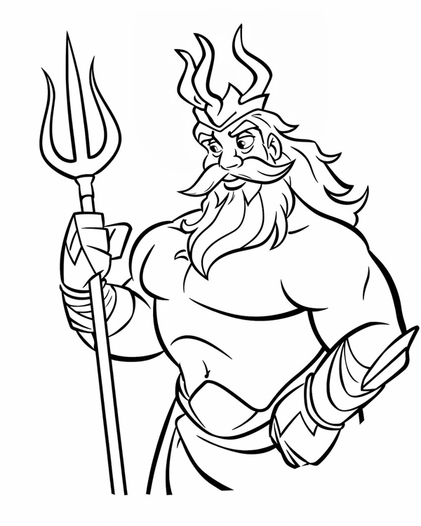 simple coloring page of Poseidon