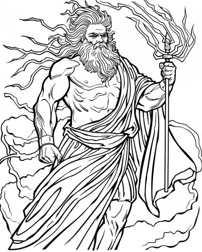 Zeus holding a scepter coloring page