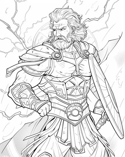 Zeus dressed for battle coloring page